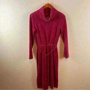 VTG  Women’s Midi Pink Velour Dress Funnel Neck Patty O’Neil-Union Made